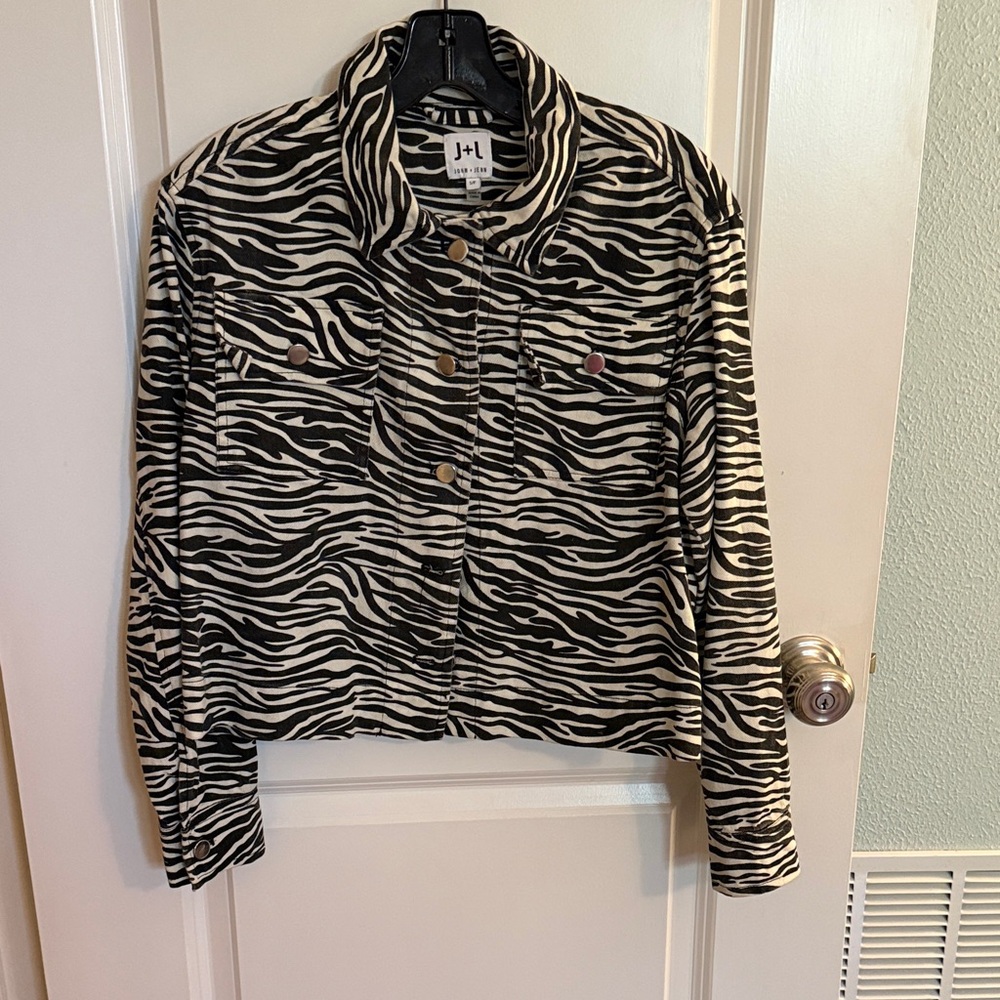 John + Jenn Zebra Print Jean Jacket - Black and White